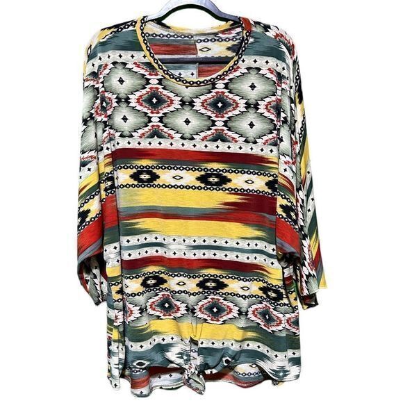Women's Front‎ Knot Patterned Top Plus Size 3XL Multicolor - Picture 1 of 4
